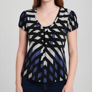 GRAYSON Blue Black Geometric Print Blouse Womens Size Extra Large XL